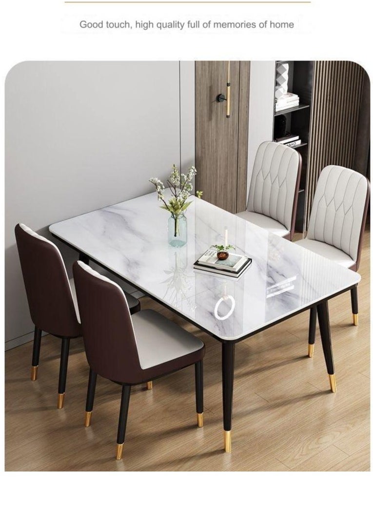 fashionhome - Modern Multipurpose Industrial Standard Rectangle Sintered Artificial Stone Rock Plate Tabletop Dining Table and 4 Concave Curve Chair Set for Kitchen Restroom 120 x 60 x 75 and 40 x 42 x 86 Centimeter - Image 1