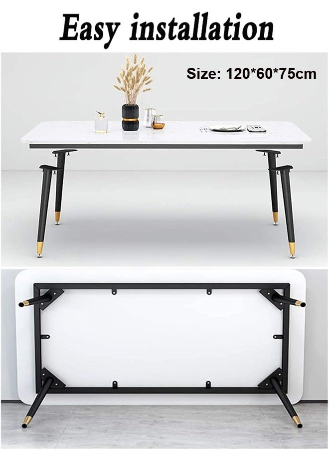 fashionhome - Modern Multipurpose Industrial Standard Rectangle Sintered Artificial Stone Rock Plate Tabletop Dining Table and 4 Concave Curve Chair Set for Kitchen Restroom 120 x 60 x 75 and 40 x 42 x 86 Centimeter - Image 1
