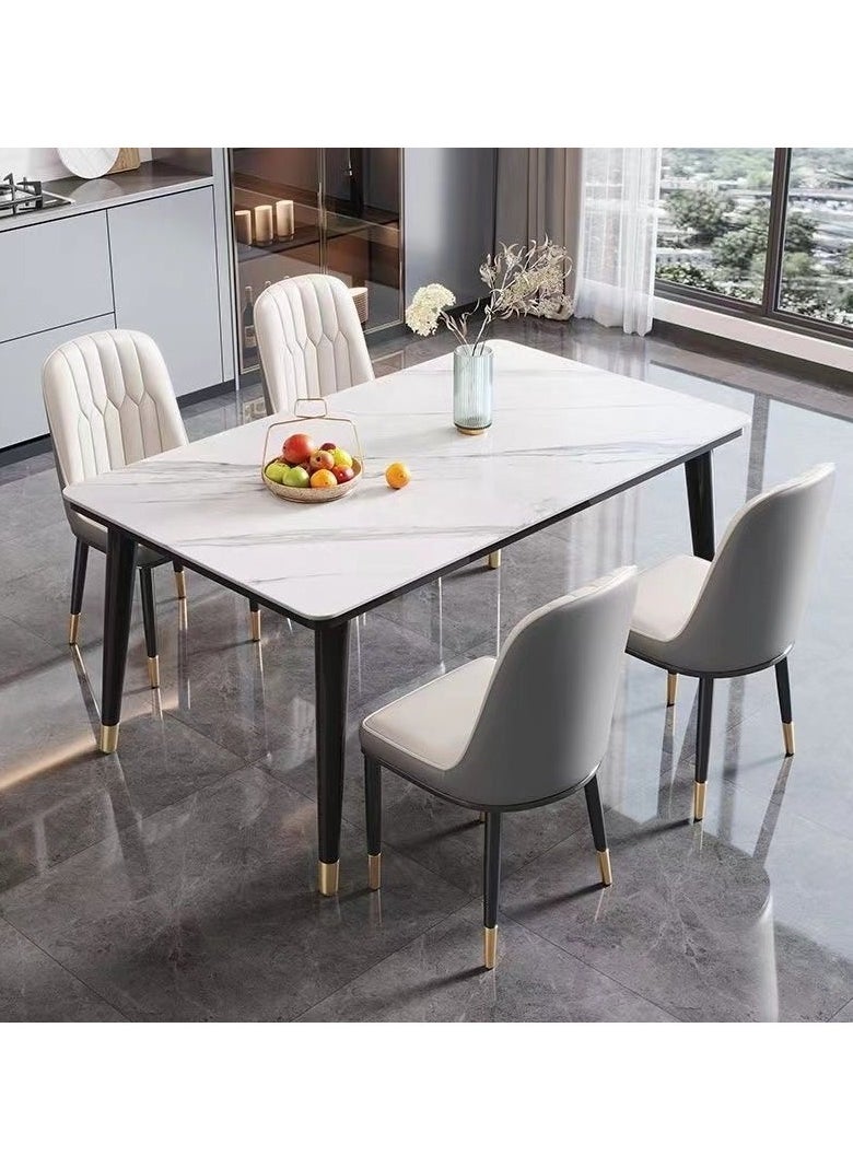 fashionhome - Modern Multipurpose Industrial Standard Rectangle Sintered Artificial Stone Rock Plate Tabletop Dining Table and 4 Concave Curve Chair Set for Kitchen Restroom 120 x 60 x 75 and 40 x 42 x 86 Centimeter - Image 1