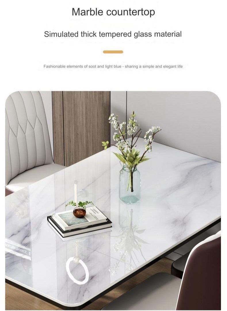 fashionhome - Modern Multipurpose Industrial Standard Rectangle Sintered Artificial Stone Rock Plate Tabletop Dining Table and 4 Concave Curve Chair Set for Kitchen Restroom 120 x 60 x 75 and 40 x 42 x 86 Centimeter - Image 1