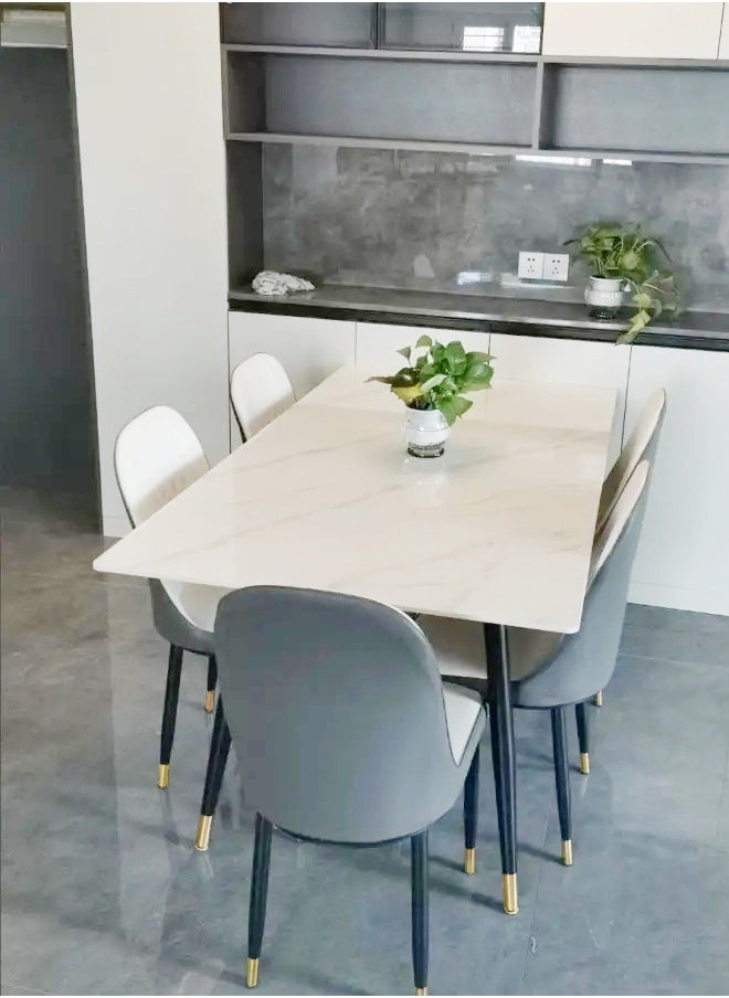 fashionhome - Modern Multipurpose Industrial Standard Rectangle Sintered Artificial Stone Rock Plate Tabletop Dining Table and 4 Concave Curve Chair Set for Kitchen Restroom 120 x 60 x 75 and 40 x 42 x 86 Centimeter - Image 1