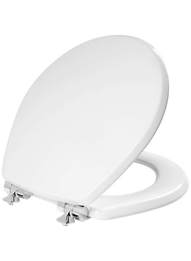 Mayfair Bennett Toilet Seat with Chrome Hinges, Slow Close Wood Seat, Secure Metal Hinges, Easy Install, Round, White - Image 1