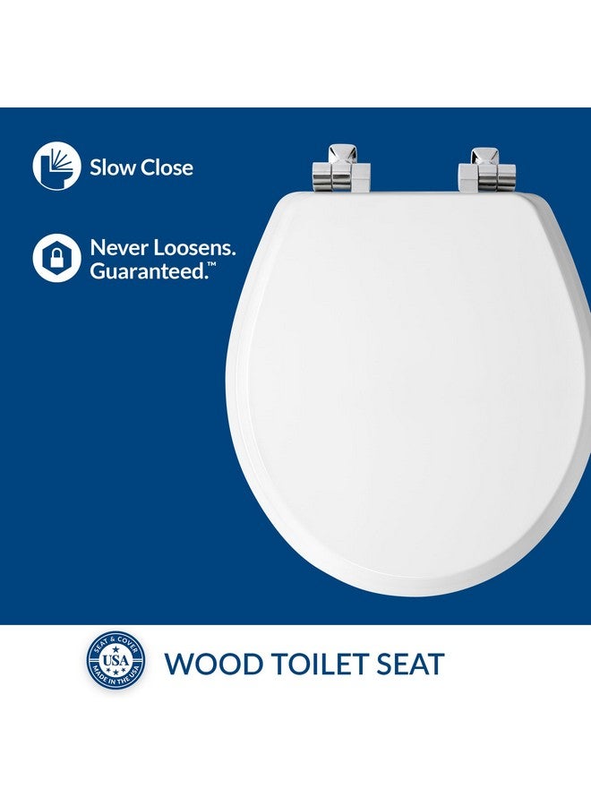 Mayfair Bennett Toilet Seat with Chrome Hinges, Slow Close Wood Seat, Secure Metal Hinges, Easy Install, Round, White - Image 3