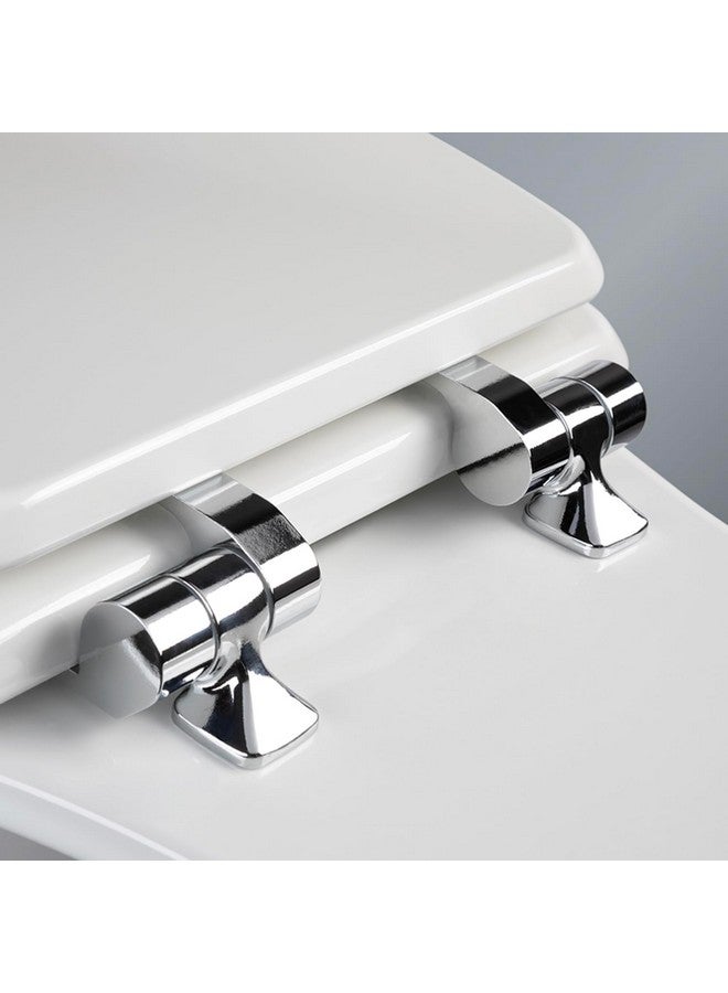Mayfair Bennett Toilet Seat with Chrome Hinges, Slow Close Wood Seat, Secure Metal Hinges, Easy Install, Round, White - Image 2