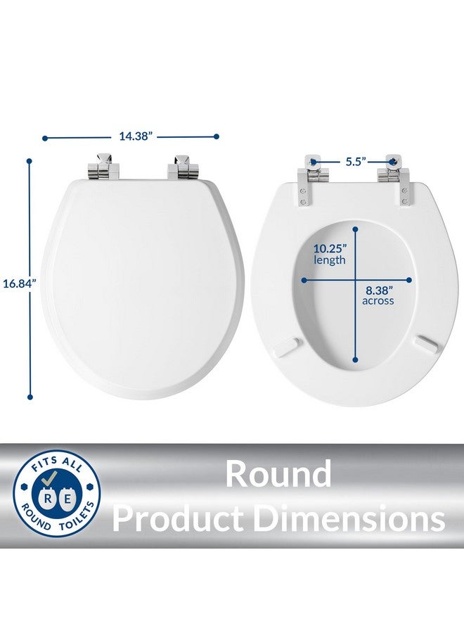 Mayfair Bennett Toilet Seat with Chrome Hinges, Slow Close Wood Seat, Secure Metal Hinges, Easy Install, Round, White - Image 5