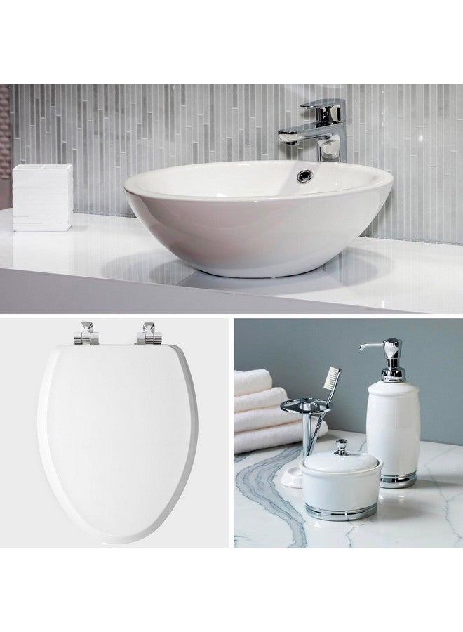 Mayfair Bennett Toilet Seat with Chrome Hinges, Slow Close Wood Seat, Secure Metal Hinges, Easy Install, Round, White - Image 4