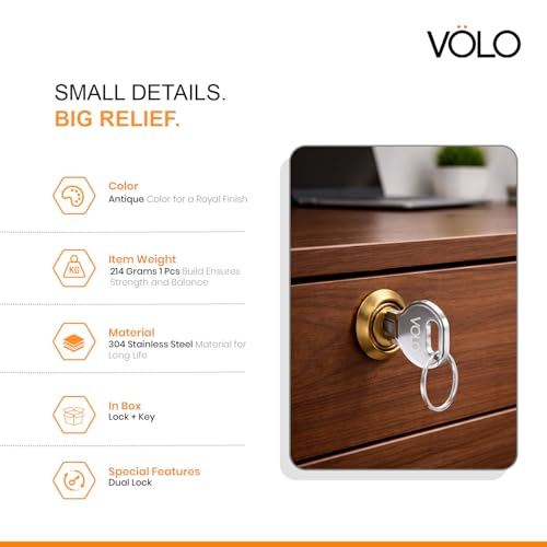 VOLO Furniture Cupbord Lock For Drawers And Cabinets, Cupboard/Cabinet/Safety/Wardrobe/Furniture Almirah Cam Locks For Home And Office (35Mm, Black Matt) - Image 3