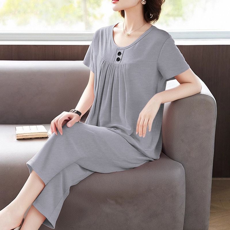 Plus-Size Women'S Clothing Hong Kong Style Casual Commuting Home Fashion Suit Short-Sleeved Cropped Pants Two-Piece - Image 2
