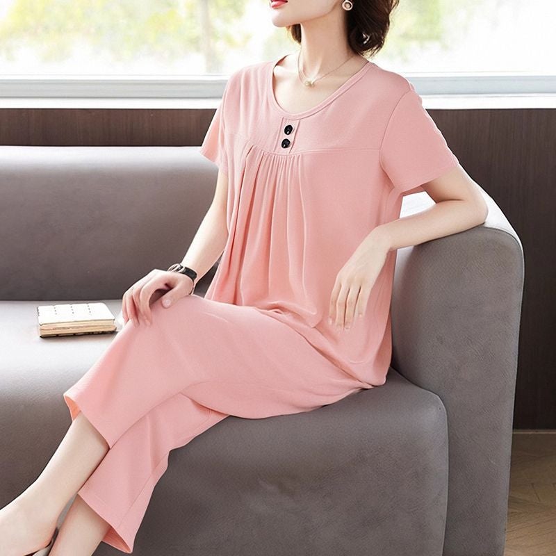 Plus-Size Women'S Clothing Hong Kong Style Casual Commuting Home Fashion Suit Short-Sleeved Cropped Pants Two-Piece - Image 4