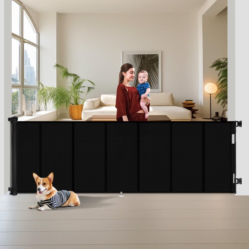 Miumoon 150 inch Retractable Baby Gates 42 inch Tall, Retractable Gate with Reinforced Strip Design to Prevent Crawling Through, 12 FT Extra Wide Retractable Dog Gate for Indoor/Outdoor - Image 1
