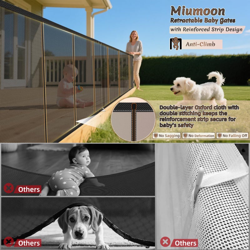 Miumoon 150 inch Retractable Baby Gates 42 inch Tall, Retractable Gate with Reinforced Strip Design to Prevent Crawling Through, 12 FT Extra Wide Retractable Dog Gate for Indoor/Outdoor - Image 2
