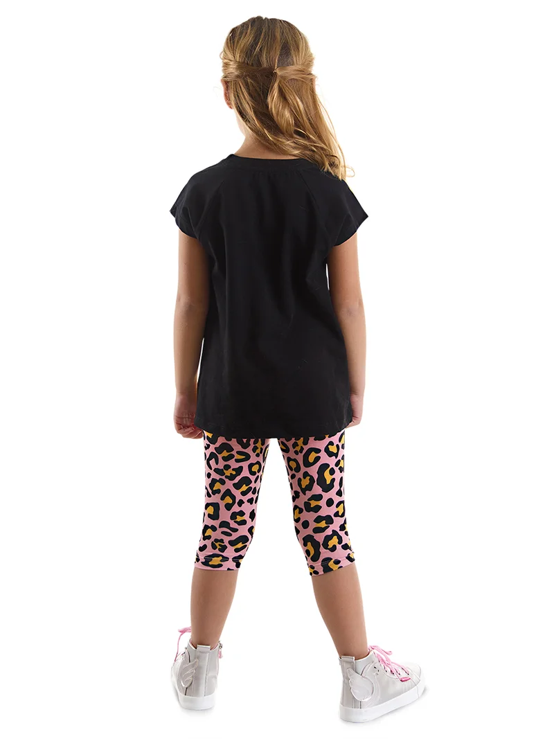 ج&مشب طقم تي شيرت وليجنز للبنات من ليو وزيبرا