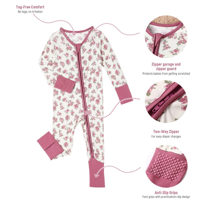 OPAWO Viscose from Bamboo Onsies for Baby Girls' One-Piece Rompers with 2 Way Zipper Mittens Cuff Infant Footless Sleep 'N Play 0-3 Month - Image 5