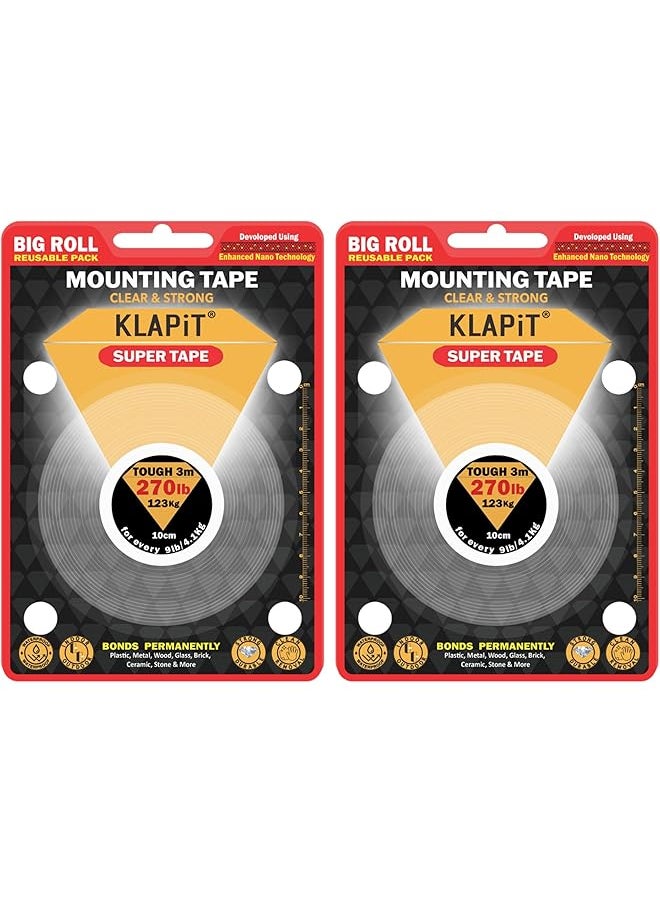 KLAPiT KLAPiT SUPER TAPE Double Sided Heavy Duty Mounting Tape Holds 270 Pounds or 123Kg With Enhanced Nano Technology. Waterproof Clear Tape for Wall, Wood, Tile, Stone, Glass, Metal and Acrylic (2Pc Pack)  - Image 1