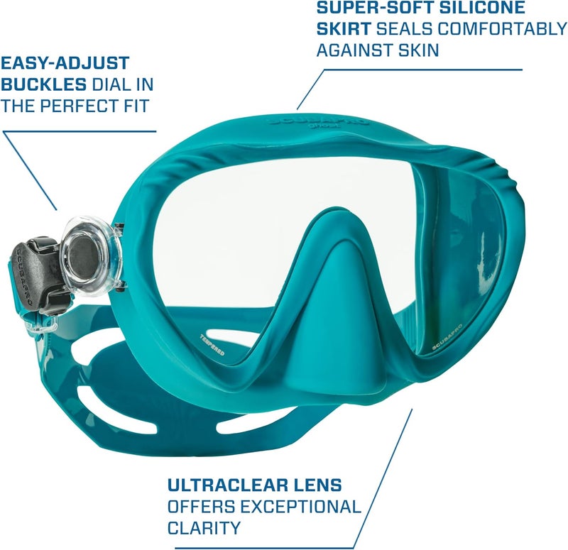 Scubapro SCUBAPRO Ghost Scuba Dive Mask LowVolume Frameless Design wUltra Clear Single Lens Silicone Skirt and EasyAdjust Strap Buckles Turquoise - Image 4
