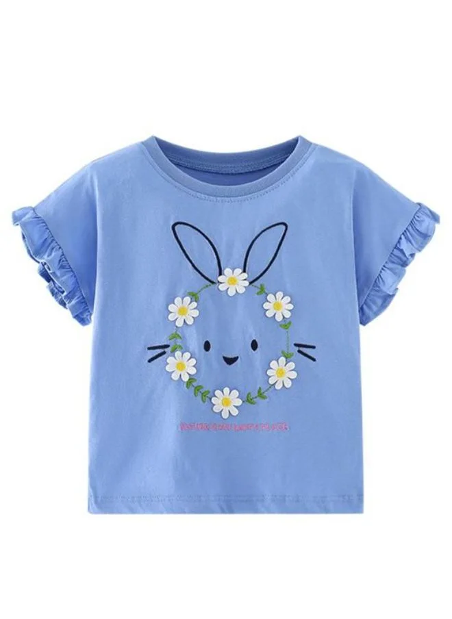 يونيكي Blue Crew Neck Short Sleeve Printed Top