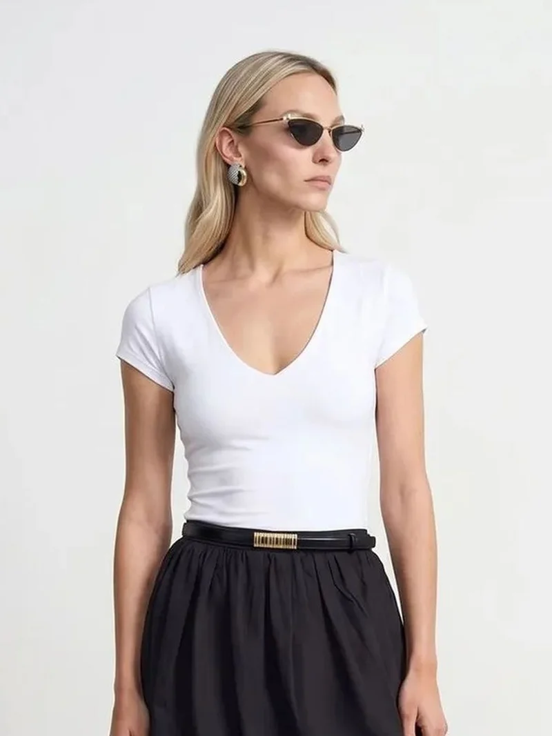 ديلفين DILVIN Slim Fit V-Neck Knit Blouse
