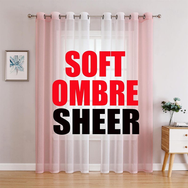 G2000 Sheer Pink and White Ombre Curtains - 84 Inch Long, Light Filtering, Grommet Curtains for Bedroom & Living Room Windows, 2 Panels Set - Image 1