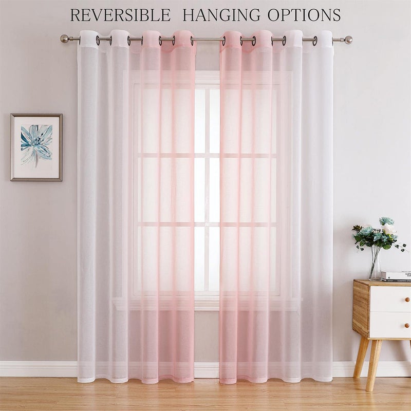 G2000 Sheer Pink and White Ombre Curtains - 84 Inch Long, Light Filtering, Grommet Curtains for Bedroom & Living Room Windows, 2 Panels Set - Image 2