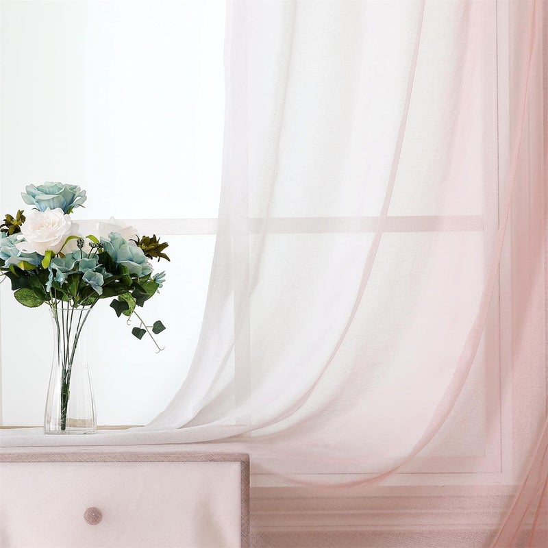 G2000 Sheer Pink and White Ombre Curtains - 84 Inch Long, Light Filtering, Grommet Curtains for Bedroom & Living Room Windows, 2 Panels Set - Image 3