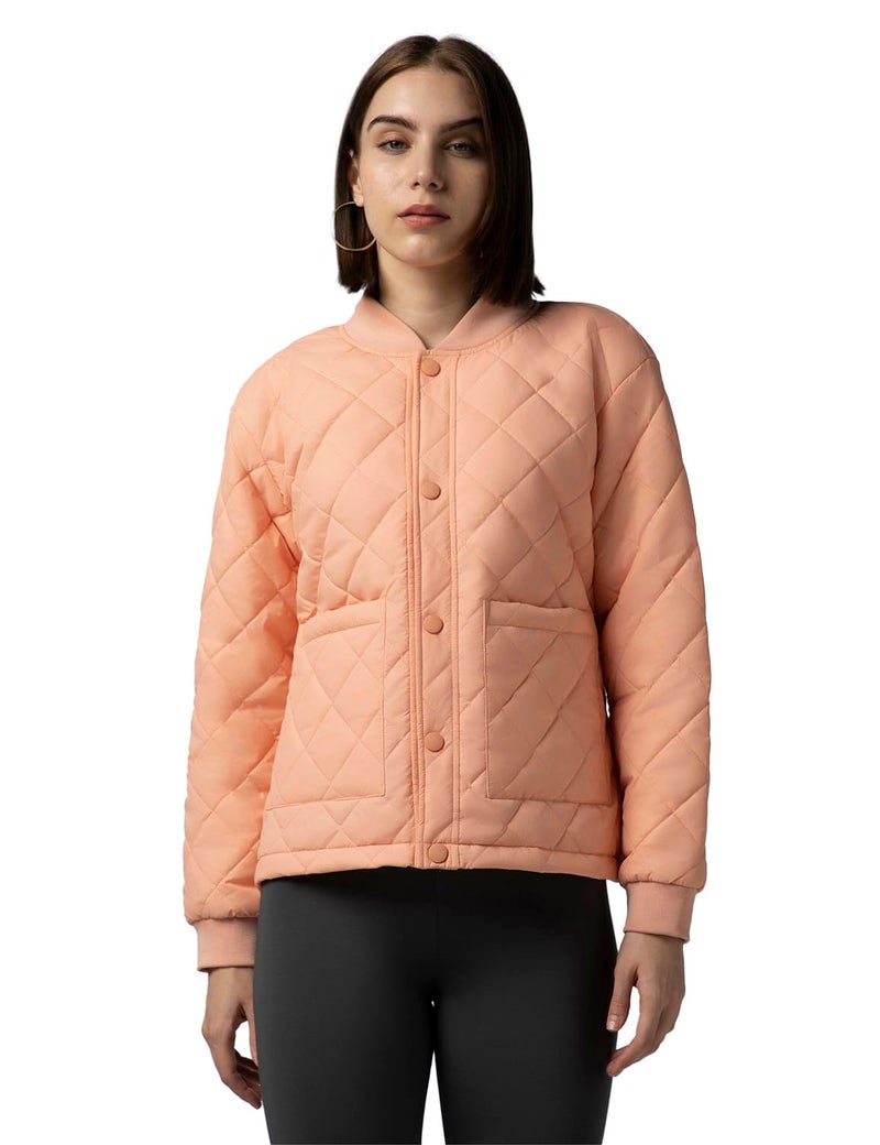 FYLTR Women's Winter Puffer Standard Length Jacket with Patch Pockets - Stylish Boxy Fit | Full Sleeves | Extended Placket | Snap Button | Casual Winterwear for Women, Orange - Image 1