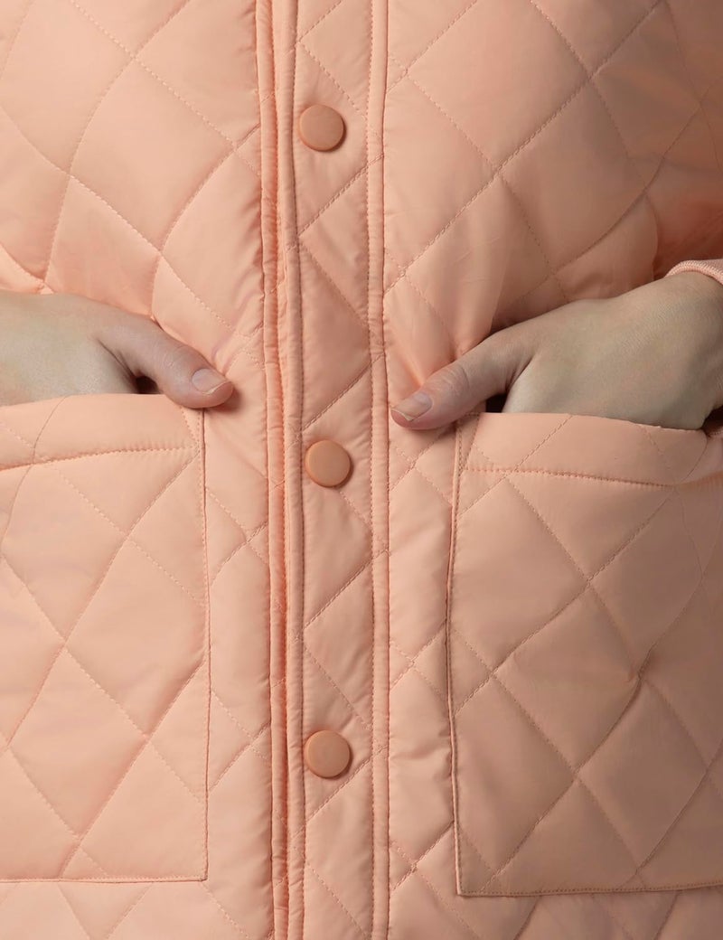 FYLTR Women's Winter Puffer Standard Length Jacket with Patch Pockets - Stylish Boxy Fit | Full Sleeves | Extended Placket | Snap Button | Casual Winterwear for Women, Orange - Image 5