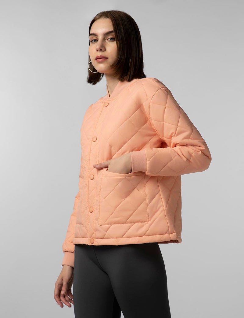 FYLTR Women's Winter Puffer Standard Length Jacket with Patch Pockets - Stylish Boxy Fit | Full Sleeves | Extended Placket | Snap Button | Casual Winterwear for Women, Orange - Image 3