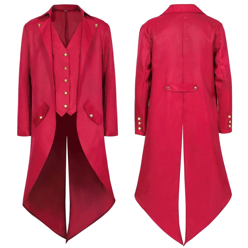 Vintage Steampunk Tailcoat Cosplay Party Costume Red - Image 1
