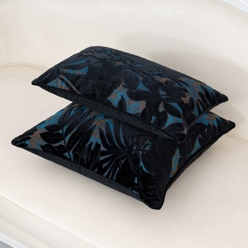 Alerfa Black Throw Pillow Cover 18x18 Inch, Square Cut Velvet Maple Leaf Embroidery Luxury Farmhosue Accent Decorative Pillow Cover for Couch Living Room Bedroom - Image 4