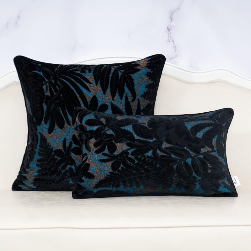 Alerfa Black Throw Pillow Cover 18x18 Inch, Square Cut Velvet Maple Leaf Embroidery Luxury Farmhosue Accent Decorative Pillow Cover for Couch Living Room Bedroom - Image 3