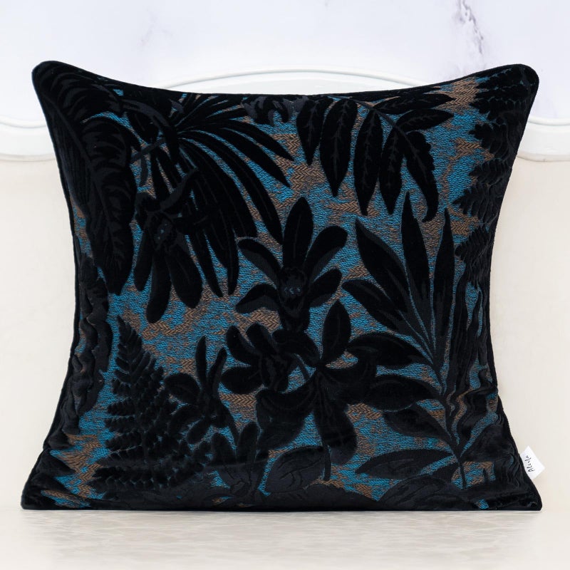 Alerfa Black Throw Pillow Cover 18x18 Inch, Square Cut Velvet Maple Leaf Embroidery Luxury Farmhosue Accent Decorative Pillow Cover for Couch Living Room Bedroom - Image 1