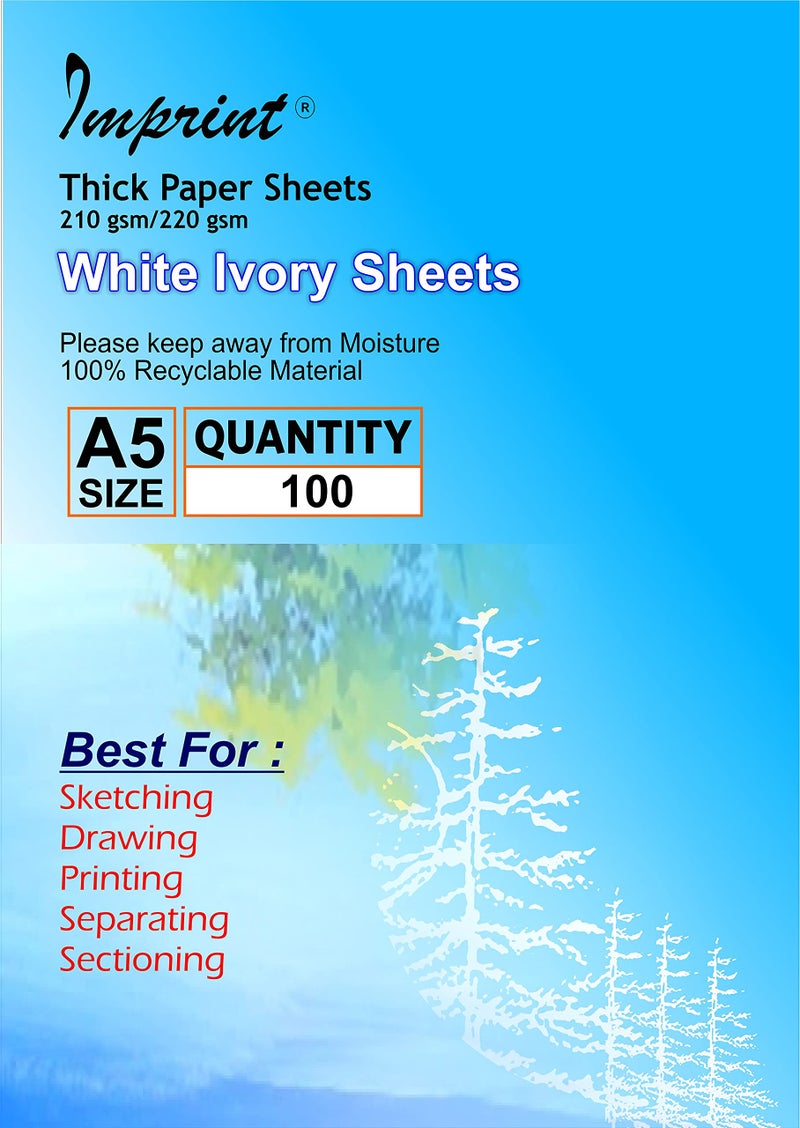 IMPRINT A5 Card Stock White Color, 220 GSM Thick, Pack of 100 - Image 1