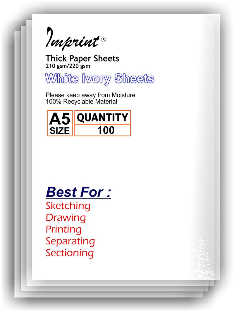 IMPRINT A5 Card Stock White Color, 220 GSM Thick, Pack of 100 - Image 2