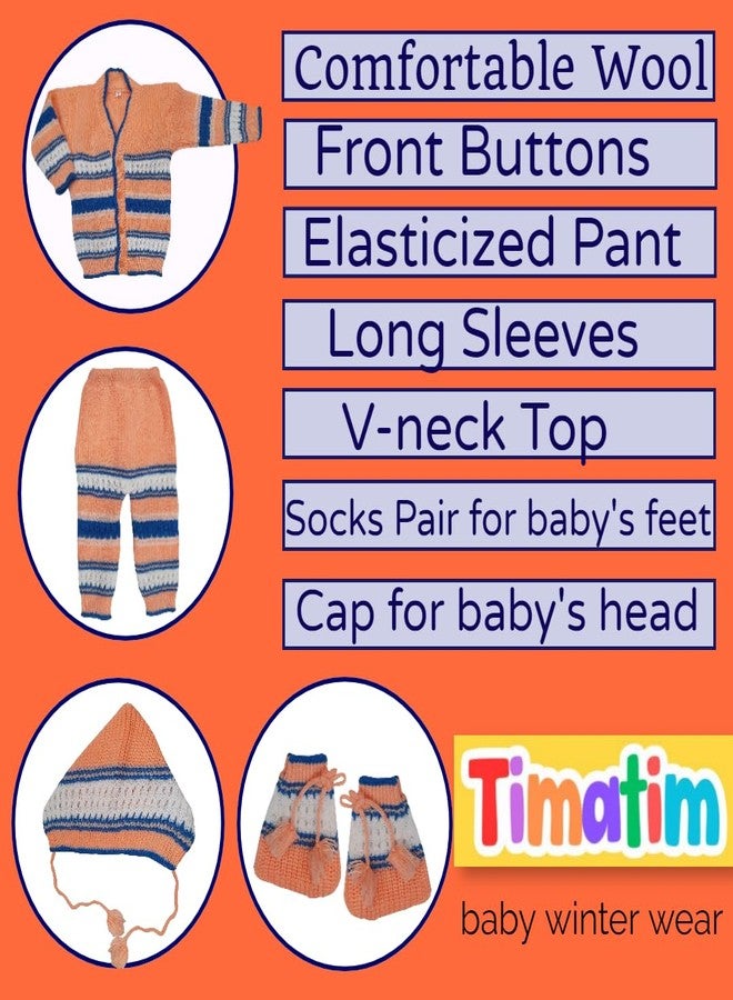 Timatim Baby Sweater Set Full Sleeves Sweater, Full Pant, Cap & Booties Set for Baby Boys and Baby Girls (6-12 Months, Peach) - Image 2