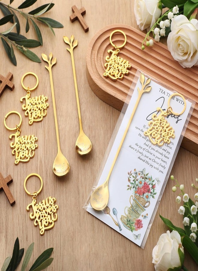 Skybooly 12 Sets Tea Party Favors for Women Christian Tea Party Favors 6.5" Jesus Teaspoons with Prayer Cards Jesus Loves You Keychains Christian Gifts for Church Mothers' Day Gift (Gold) - Image 4