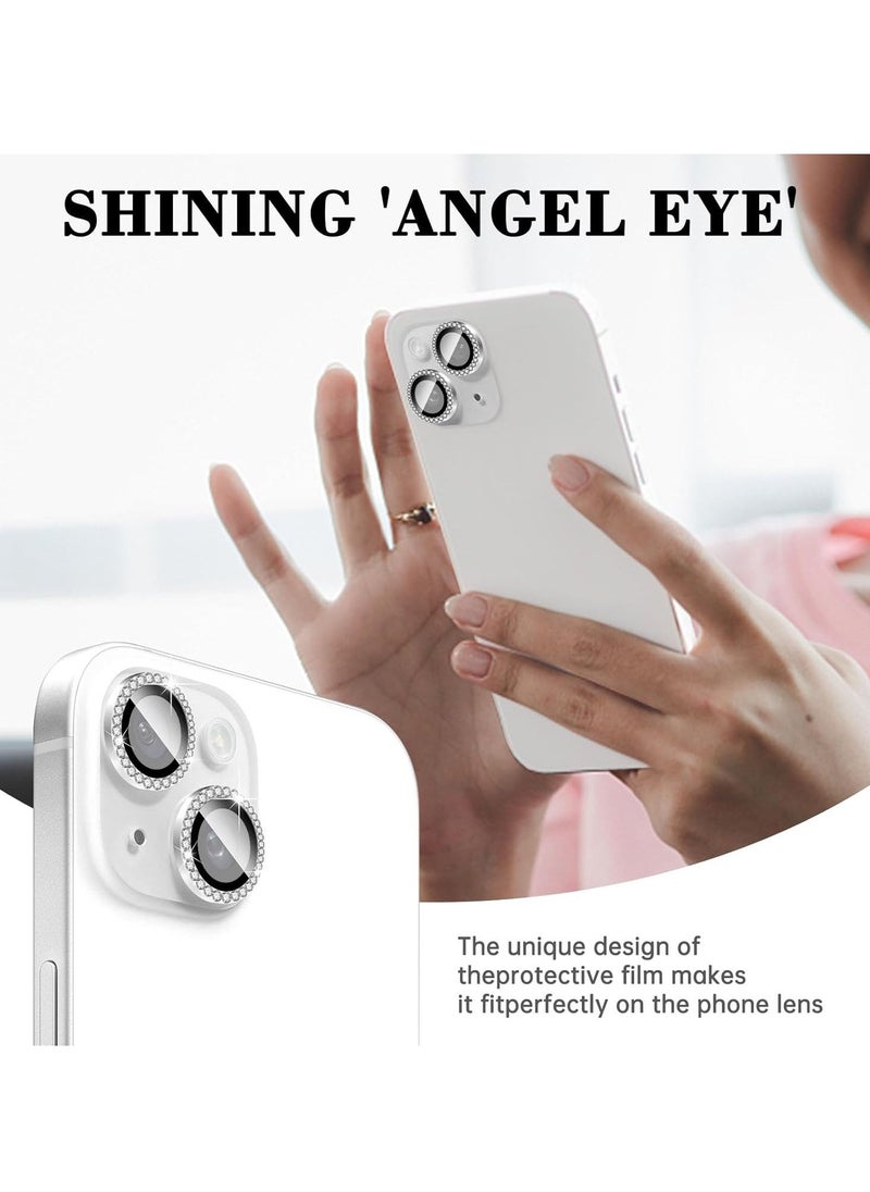 Raxoom "Silver Diamond Camera Lens Protector for iPhone 16/16 Plus â€“ Bling Tempered Glass Cover with Automatic Alignment Metal Rings and Glitter Film Stickers" - Image 3