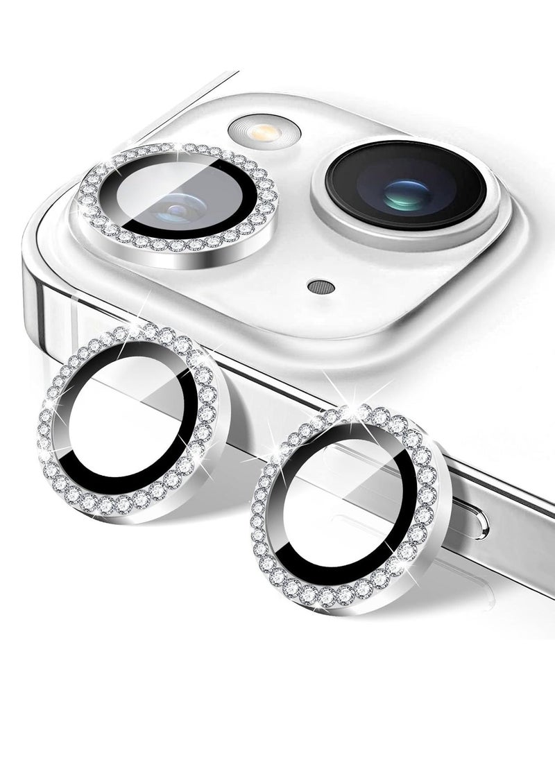 Raxoom "Silver Diamond Camera Lens Protector for iPhone 16/16 Plus â€“ Bling Tempered Glass Cover with Automatic Alignment Metal Rings and Glitter Film Stickers" - Image 1