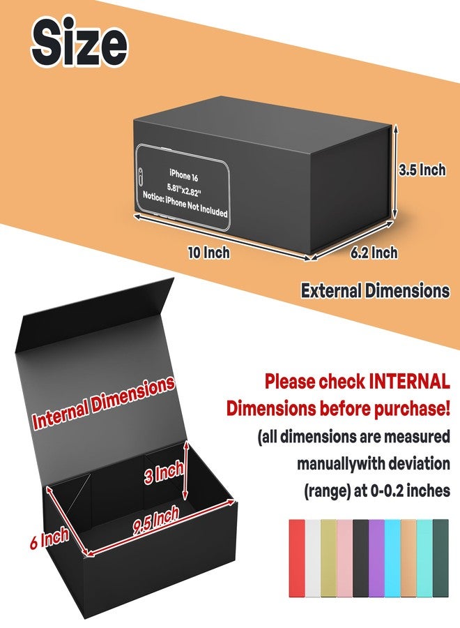 RYDDOY Black Gift Box, 9.5x6x3'' Gift boxes for Presents with Lids Magnetic Closure Rectangle Collapsible for Groomsman Proposal Box, Wedding, Christmas, Halloween, Birthday Gift Packging - Image 2