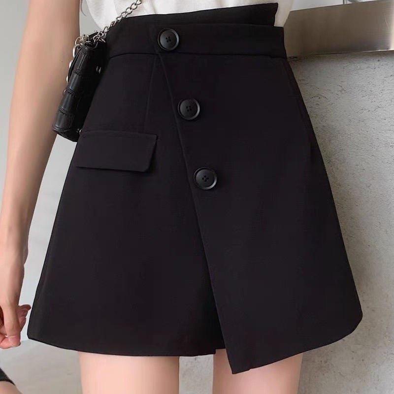Plus Size High-Waist Irregular Skort Slimming A-Line Skirt Black 