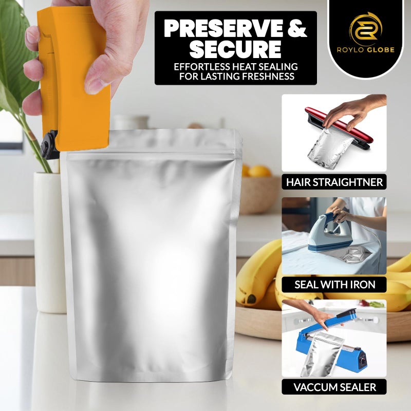 ROYLO GLOBE 120 Mylar Bags with 150 Oxygen Absorbers-168 Labels & Stand-Up Reusable 4 Sizes Airtight Smell Proof Resealable Bags with 15 Clips-11 MIL Food Storage Large Mylar Bags - Image 4