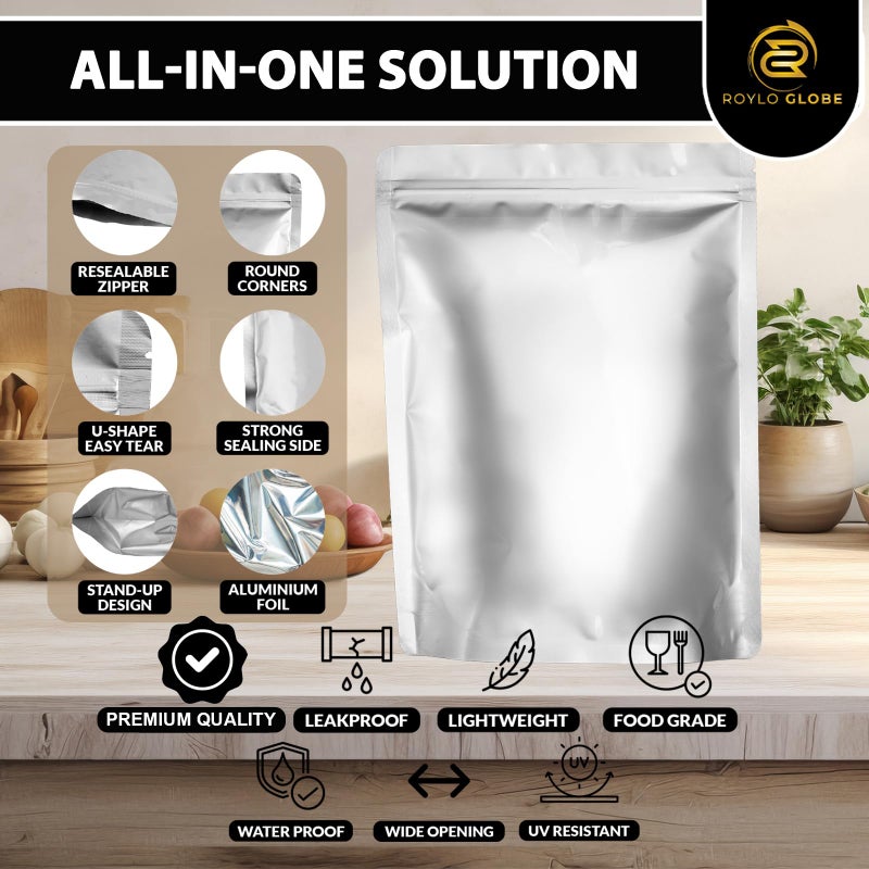 ROYLO GLOBE 120 Mylar Bags with 150 Oxygen Absorbers-168 Labels & Stand-Up Reusable 4 Sizes Airtight Smell Proof Resealable Bags with 15 Clips-11 MIL Food Storage Large Mylar Bags - Image 3