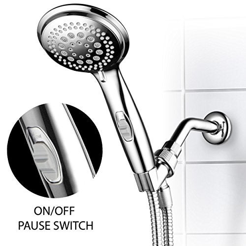 Dream Spa 1459 9-Setting High-Power Ultra-Luxury Handheld Shower Head with Patented ON/OFF Pause Switch and 5-7 foot Stretchable Stainless Steel Hose (Premium Chrome) Use as overhead or handshower - Image 2