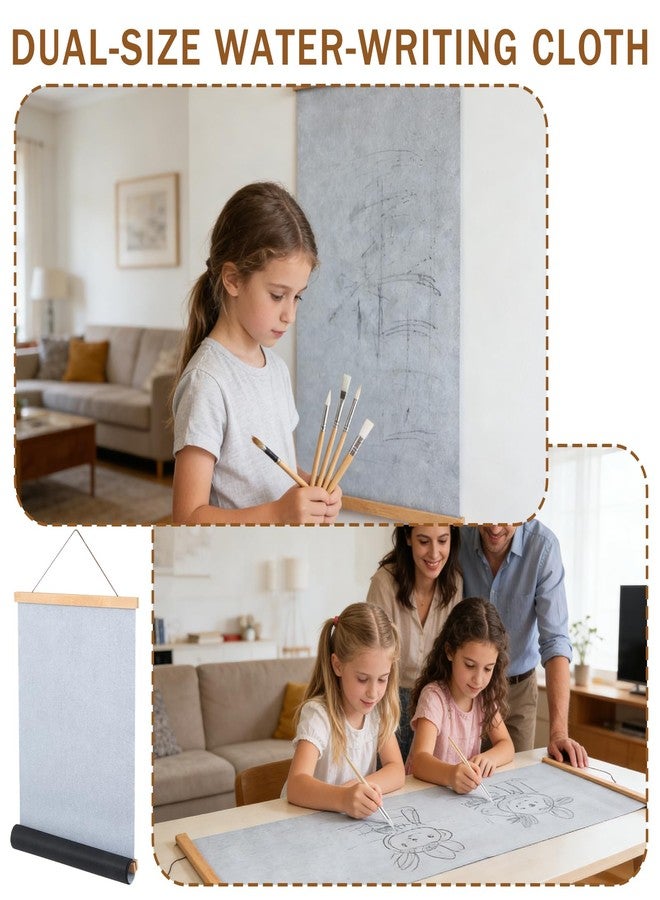 AIHSUMC 2 Pieces Kids Magic Water Drawing Poster, Reusable Mess-Free Water Doodle Mat with Teak Wood Frame, Large Water Painting Cloths Included, Educational Art Toy Gift for Toddlers Boys & Girls - Image 4