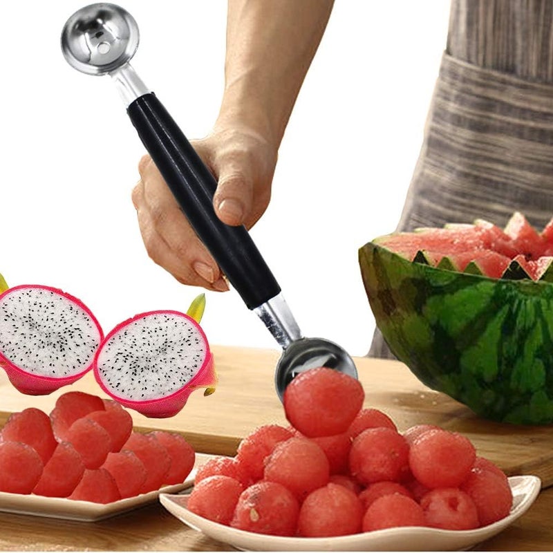 CaoXiong ملعقة كرات الفاكهة الآيس كريم ذات طرفين - عبوة من 2، ملعقة بطيخ من الفولاذ المقاوم للصدأ، كرات بطيخ دائرية ناعمة لآيس كريم/فاكهة/سوربيه/كرات اللحم - Image 3