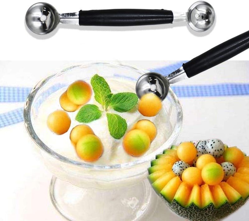 CaoXiong ملعقة كرات الفاكهة الآيس كريم ذات طرفين - عبوة من 2، ملعقة بطيخ من الفولاذ المقاوم للصدأ، كرات بطيخ دائرية ناعمة لآيس كريم/فاكهة/سوربيه/كرات اللحم - Image 5