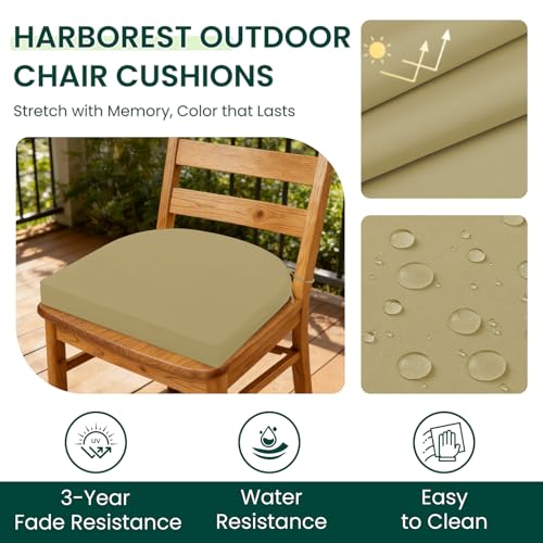 HARBOREST Outdoor Chair Cushions Set of 6 Water Resistant Patio Chair Cushions with Ties Outdoor Seat Cushions for Patio Furniture 17x16x2 Khaki - Image 3