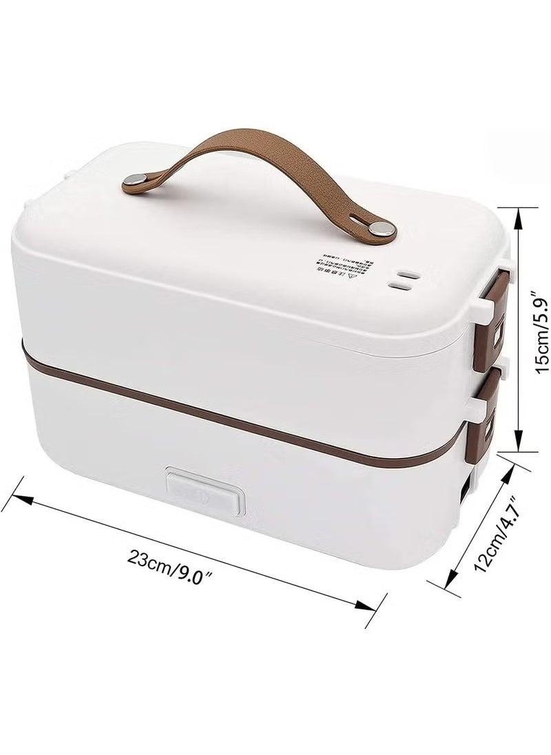 JWSISSIE - Portable 2 Tier Electric Lunch Box 800ML Household Detachable 304 Stainless Steel 220V White - Image 1