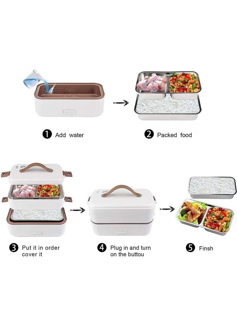 JWSISSIE - Portable 2 Tier Electric Lunch Box 800ML Household Detachable 304 Stainless Steel 220V White - Image 1