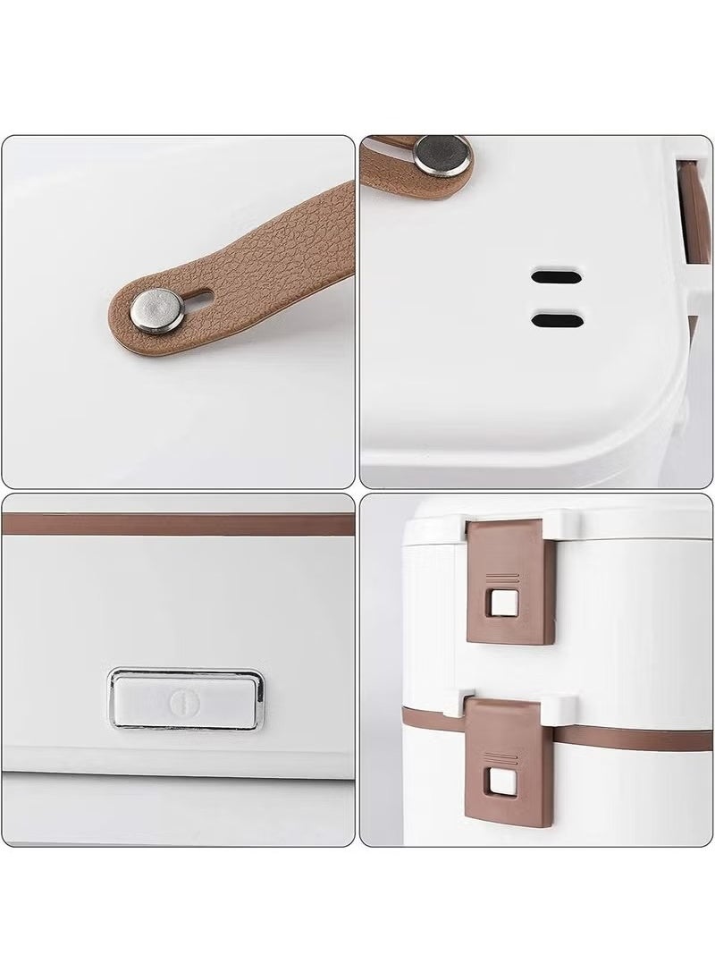 JWSISSIE - Portable 2 Tier Electric Lunch Box 800ML Household Detachable 304 Stainless Steel 220V White - Image 1