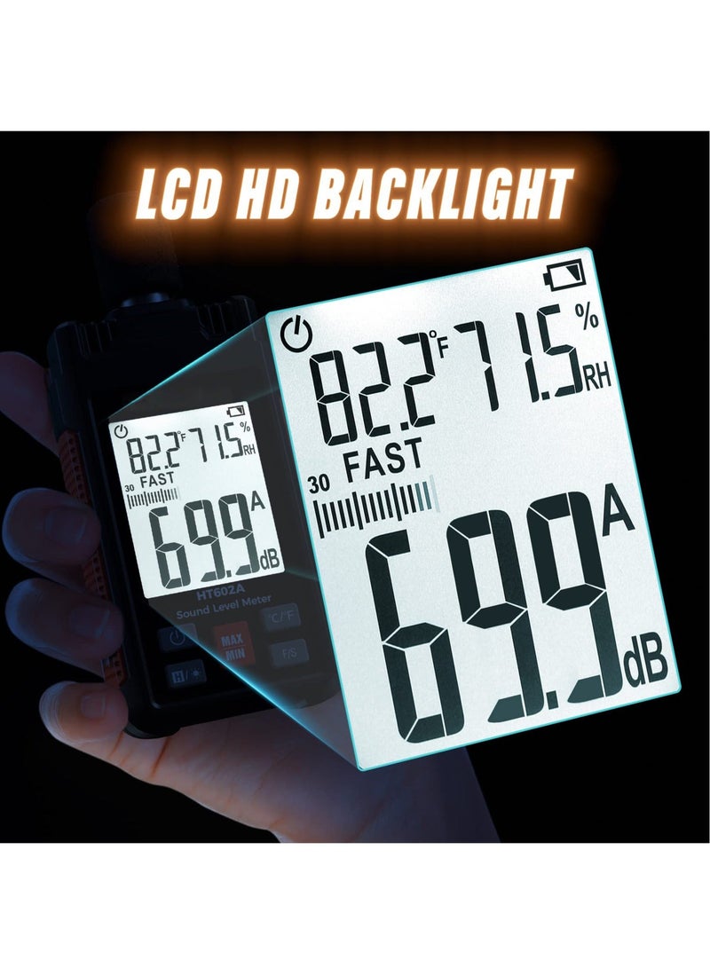 جهاز قياس مستوى الصوت بروتمكس، 30-130 ديسيبل، 30 هرتز - 8 كيلو هرتز، شاشة LCD كبيرة، قياس درجة الحرارة والرطوبة، وضع الترجيح، الحد الأقصى/الأدنى، سريع/بطيء، الاحتفاظ بالبيانات، الإضاءة الخلفية، وظائف الإيقاف التلقائي  - Image 5